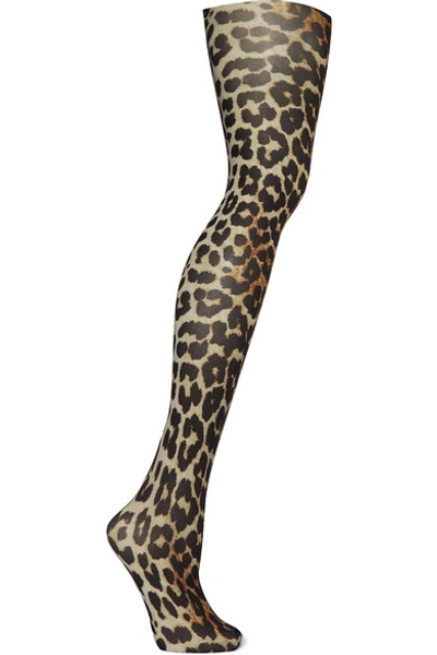 Shop Ganni + Swedish Stockings Leopard-print 60 Denier Tights In Leopard Print