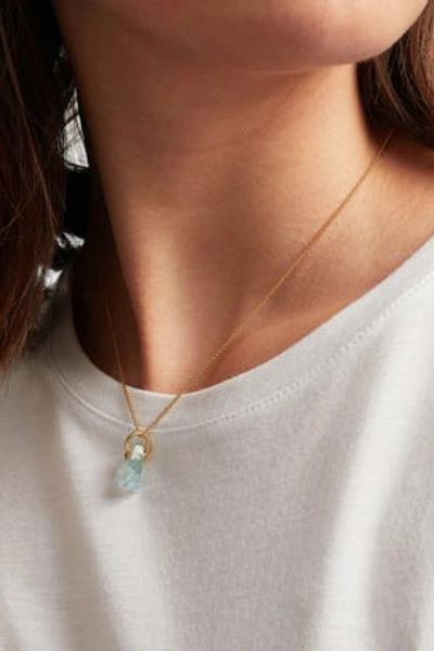 Shop Monica Vinader Caroline Issa Aquamarine And 18k Yellow Gold Adjustable Necklace In Blue