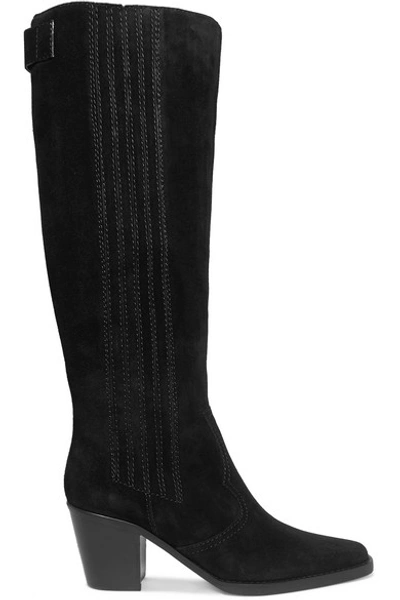 Shop Ganni Western Suede Knee Boots In Black