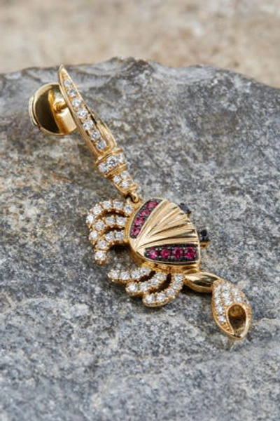 Shop Yvonne Léon 9-karat Gold, Diamond And Tsavorite Earring In Y Gold