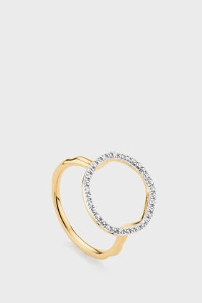Shop Monica Vinader Diamond And 18k Yellow Gold Vermeil Riva Circle Ring In Gold Plate