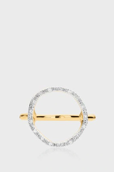 Shop Monica Vinader Diamond And 18k Yellow Gold Vermeil Riva Circle Ring In Gold Plate