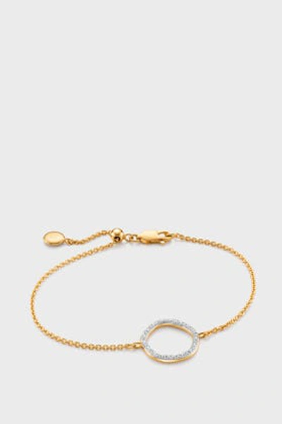 Shop Monica Vinader Diamond And 18k Yellow Gold Vermeil Riva Circle Bracelet In Gold Plate
