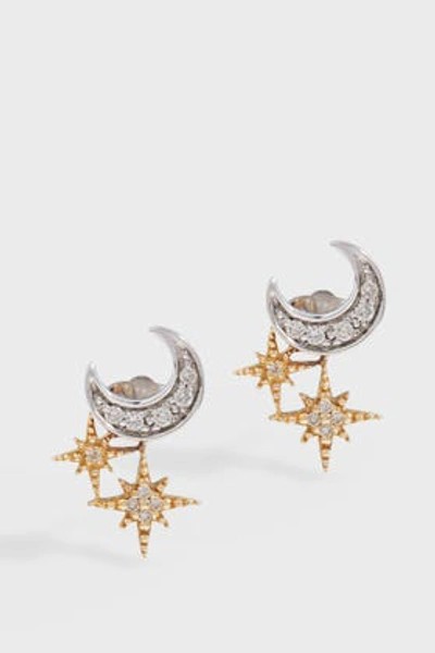 Shop Sydney Evan Two-tone Moon And Star Earrings In Y Gold