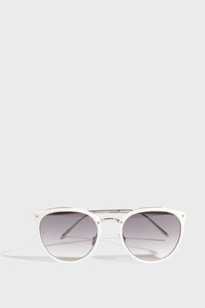 Shop Linda Farrow Luxe Round-frame Acetate And Silver-tone Sunglasses In White