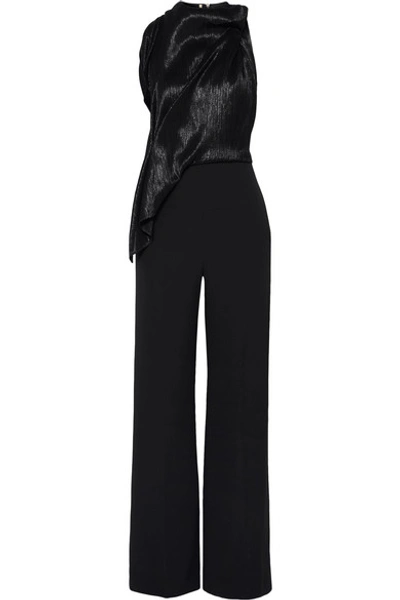 Shop Roland Mouret Rosita Silk-blend Lamé And Crepe Jumpsuit In Black