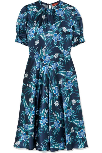 Shop Altuzarra Adeline Floral-print Stretch-silk Satin Midi Dress In Blue