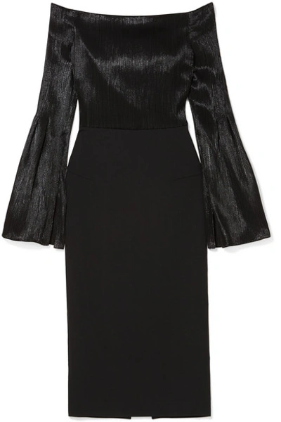 Shop Roland Mouret Anina Off-the-shoulder Stretch-crepe And Silk-blend Lamé Dress In Black