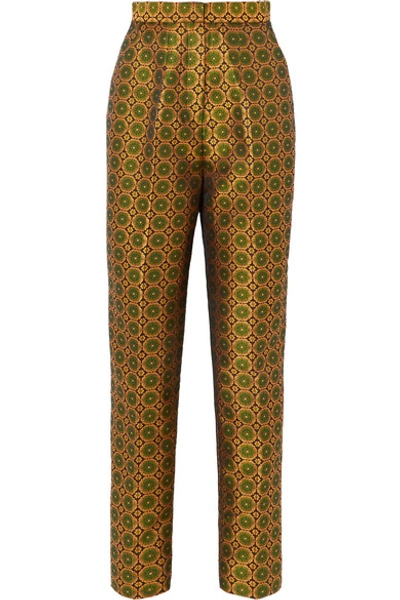 Shop Saloni Maxima Floral Brocade Tapered Pants In Gold