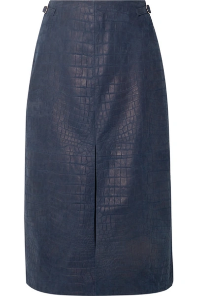 Shop Gabriela Hearst Morelos Croc-effect Leather Skirt In Storm Blue
