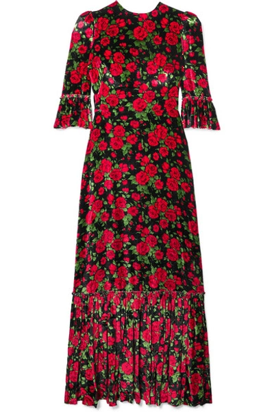 Shop The Vampire's Wife Festival Ruffled Tiered Floral-print Velvet Maxi Dress In Red