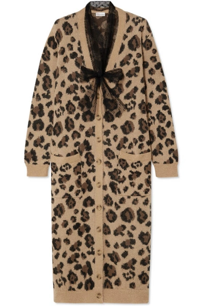 Shop Red Valentino Leopard-jacquard Cotton-blend Cardigan In Brown