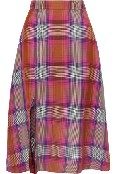 Shop Arias Checked Twill Midi Skirt In Red