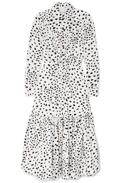 Shop Carolina Herrera Tie-front Animal-print Crepe Maxi Dress In White