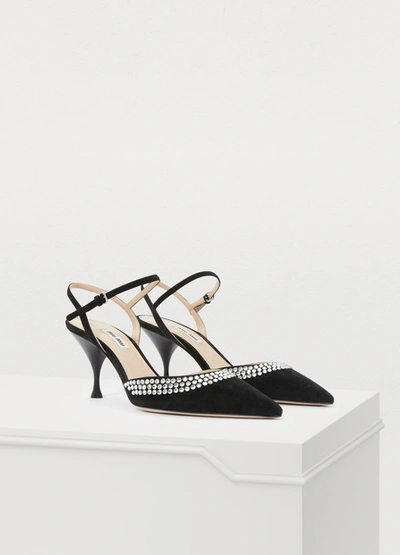 Shop Miu Miu Crystal Jewel Pumps In Black