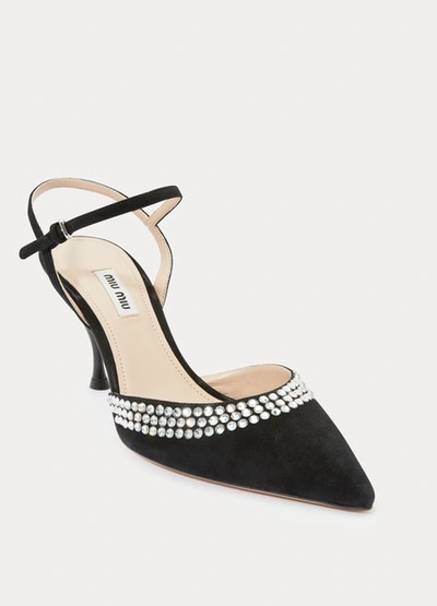 Shop Miu Miu Crystal Jewel Pumps In Black