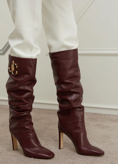 Shop Jimmy Choo Mahesa 100 Boots In Burgundy