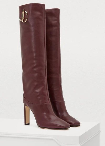 Shop Jimmy Choo Mahesa 100 Boots In Burgundy