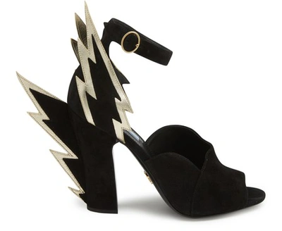 Shop Prada Lightning Sandals In Nero + Gold