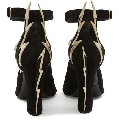 Shop Prada Lightning Sandals In Nero + Gold