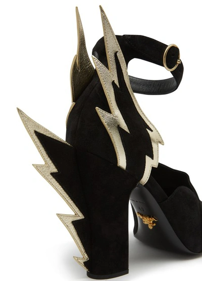 Shop Prada Lightning Sandals In Nero + Gold