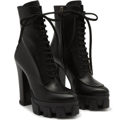 Shop Prada Platform Ankle Boots In Nero