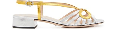 Shop Gucci Metallic Leather Sandals In Silver/gold