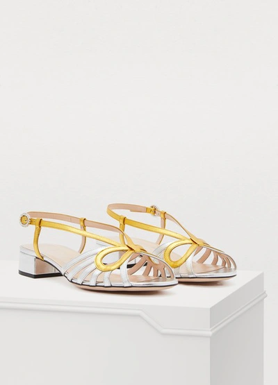 Shop Gucci Metallic Leather Sandals In Silver/gold