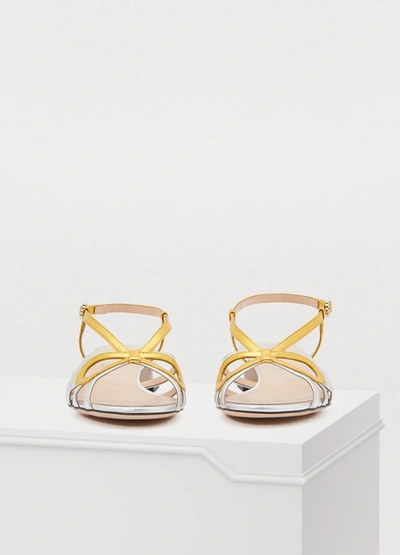 Shop Gucci Metallic Leather Sandals In Silver/gold