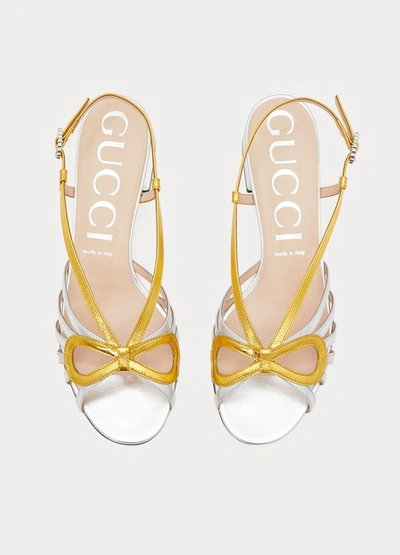Shop Gucci Metallic Leather Sandals In Silver/gold