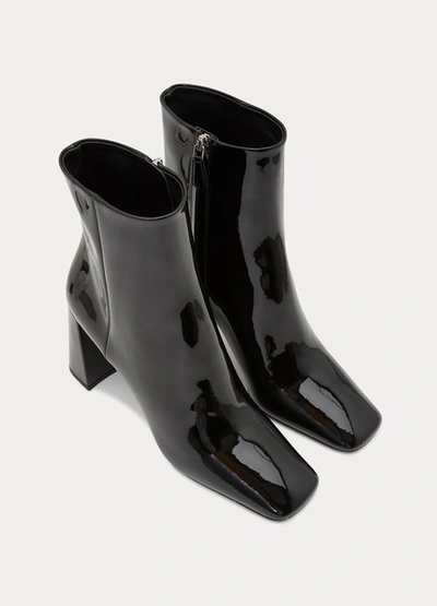 Shop Prada Square Toe Ankle Boots In Black Pat