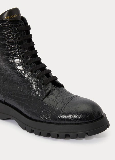 Shop Prada Compact Croco Ankle Boots In Black