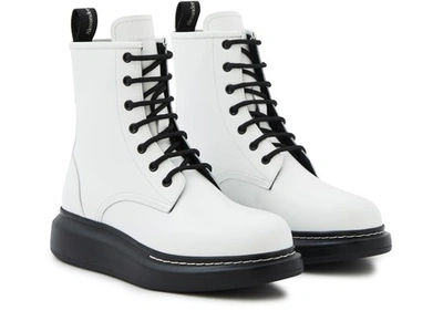Shop Alexander Mcqueen Oversize Lace Up Ankle Boots In 9061 - White/black