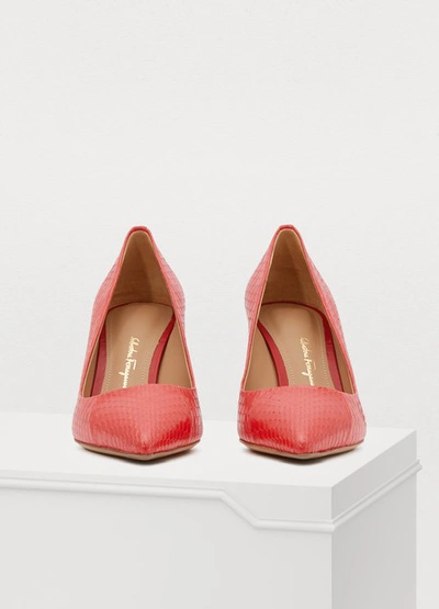 Shop Ferragamo Alba Pumps In Flame Red