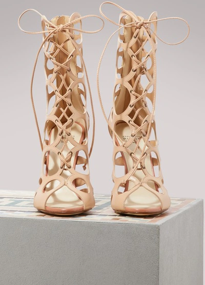 Shop Francesco Russo Cut Laced Boots In Nude