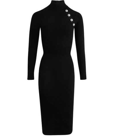 Shop Balmain Mid-length Dress With Buttons In 0pa Noir