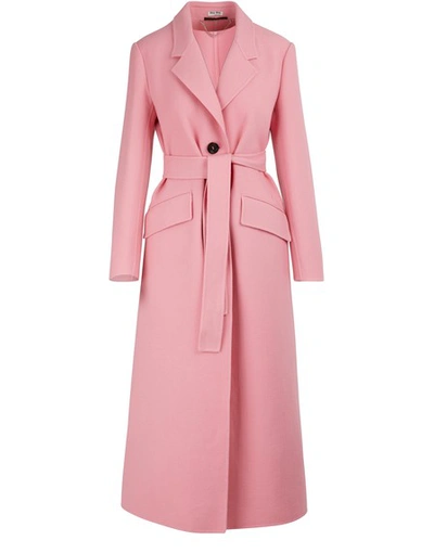 Shop Miu Miu Wool Maxi Coat In Pink