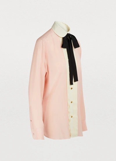 Shop Gucci Silk Shirt In Pink/ivory