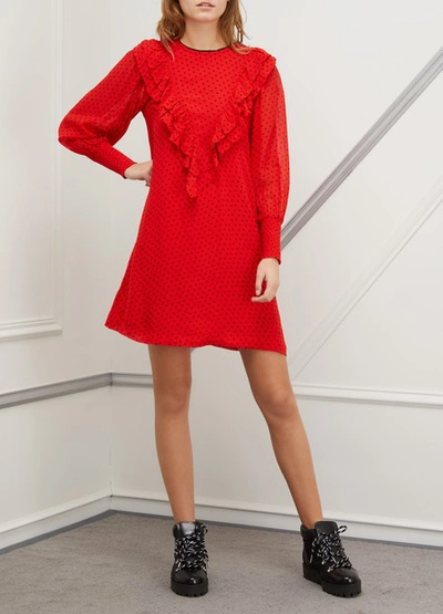 Shop Ganni Mullin Short Dress In Fiery Red