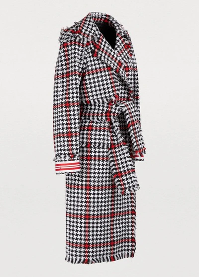 Shop Msgm Tweed Trench Coat In Black Check/red