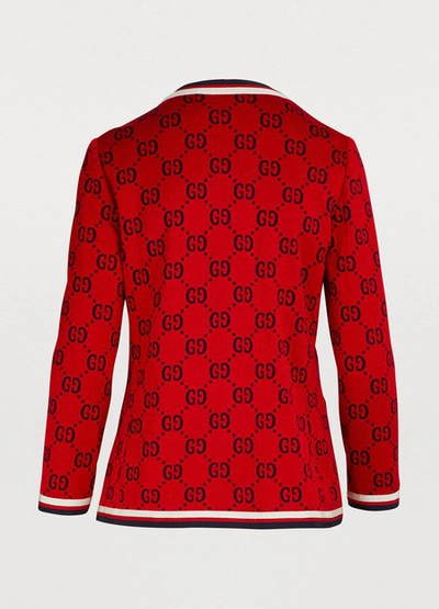 Shop Gucci Gg Patterned Blazer In Red Blue