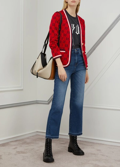 Shop Gucci Gg Patterned Blazer In Red Blue