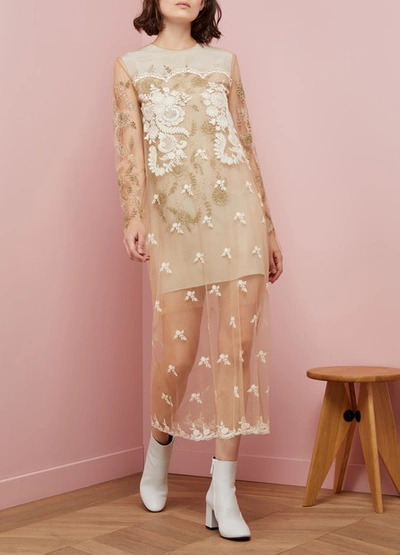 Shop Stella Mccartney Greta Tulle Dress In Camel