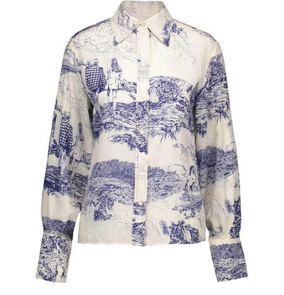 Shop Chloé Silk Shirt In White - Blue 1