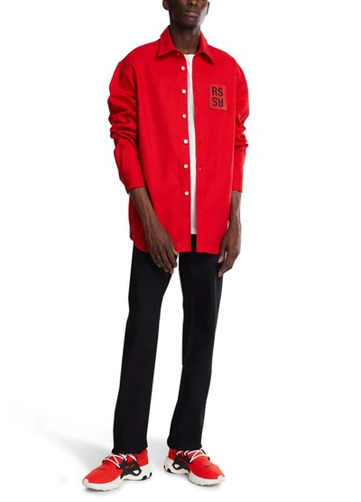 Shop Raf Simons Denim Shirt In Red