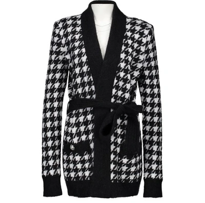 Shop Balmain Mohair Blend Cardigan In Eab Noir/blanc