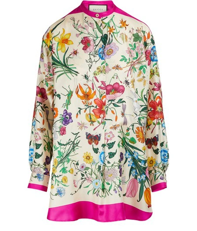 Shop Gucci Flora Silk Shirt In Fucsia