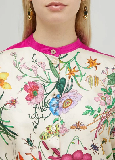 Shop Gucci Flora Silk Shirt In Fucsia