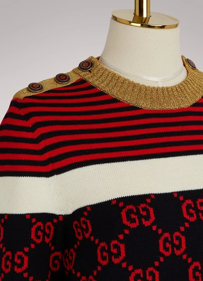 Shop Gucci Gg Striped Sweater In Ink/navy/multi