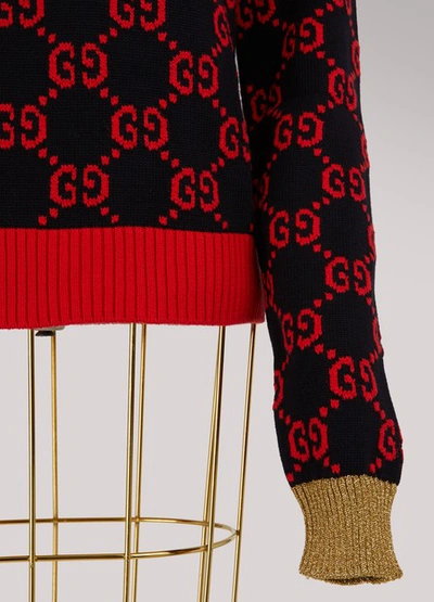 Shop Gucci Gg Striped Sweater In Ink/navy/multi